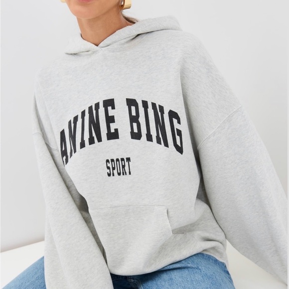 Anine Bing Tops - Anine Bing Harvey Hoodie distressed sweatshirt, Heather Grey, XS
